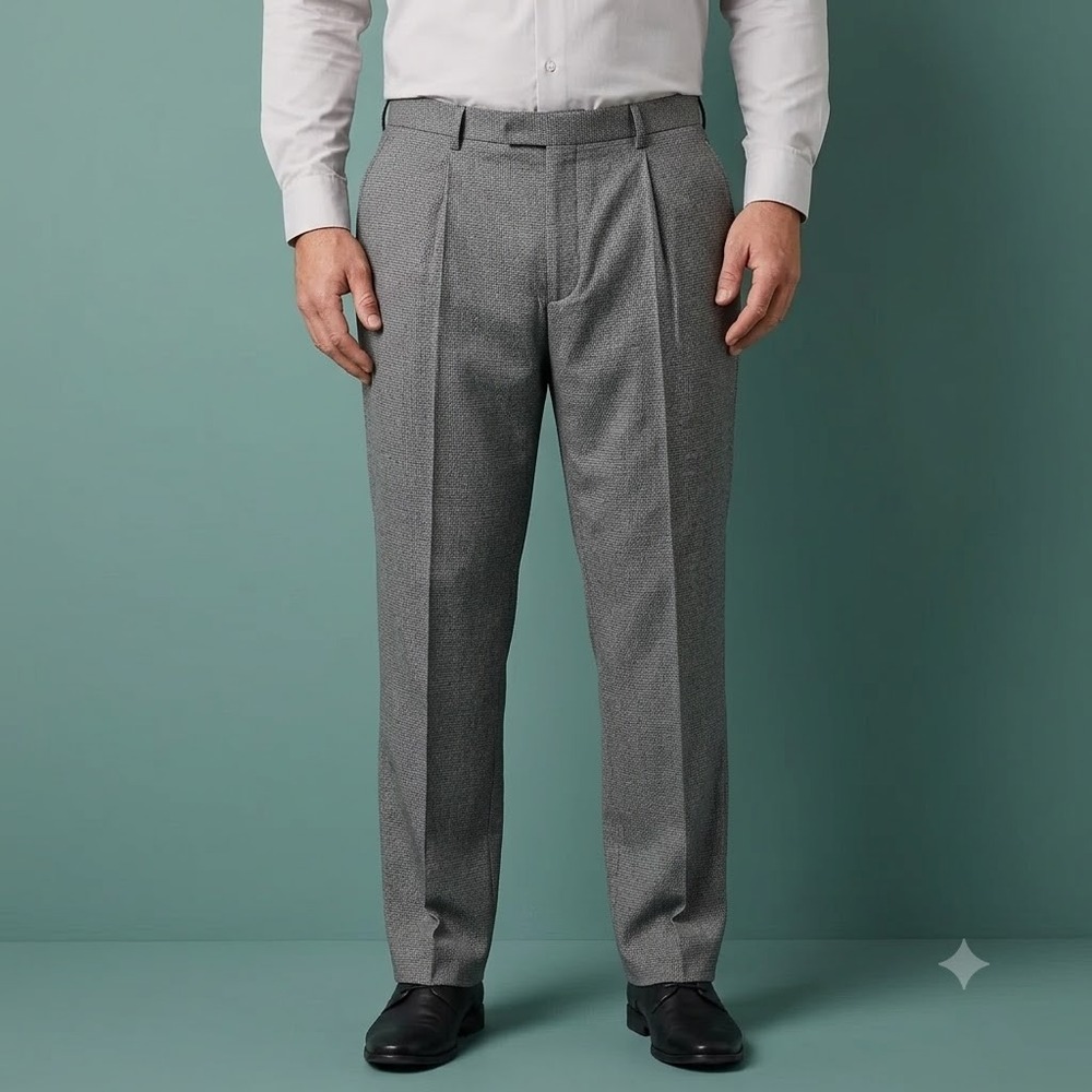 Johnny‎ Bigg Dress Pants Mens 46L Grey Textured Flat Front Classic Fit Office